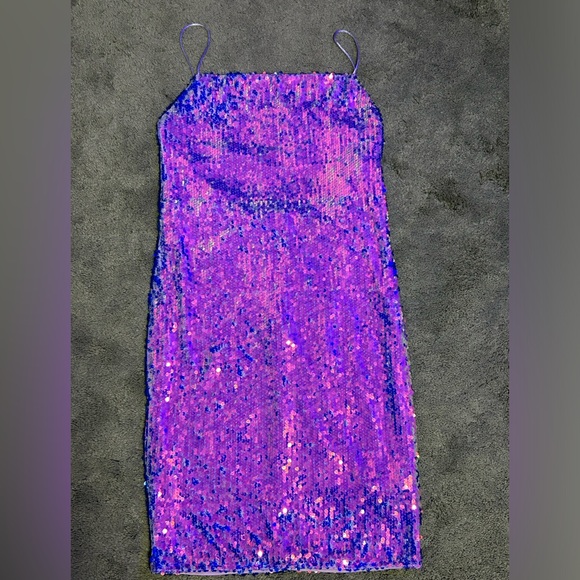 Forever 21 Purple Iridescent Sequin Backless Mini Dress Medium - Picture 5 of 6